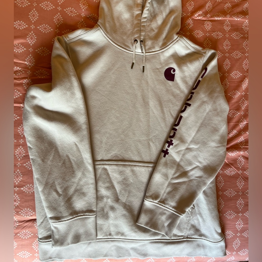 Carharrt Women's 3X Relaxed Fit Midweight Sweatshirt Winter Cream/ Burgundy - Picture 7 of 8